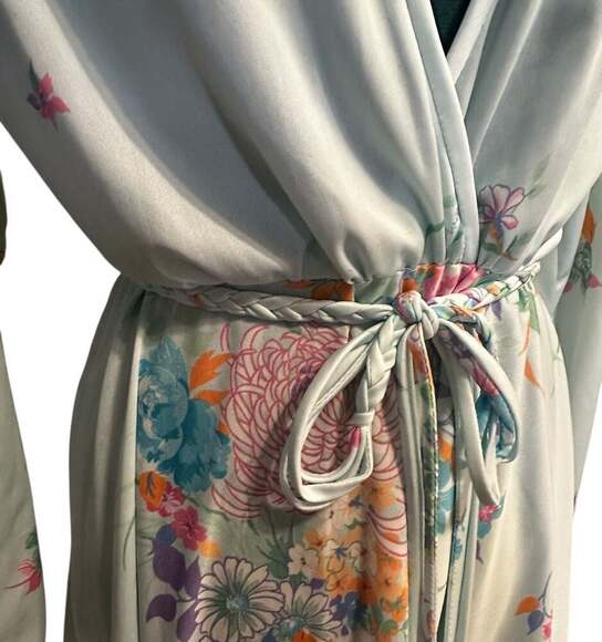 Vintage Kay Windsor Long Sleeve Floral Midi Dress Drape V Neck - Picture 6 of 13